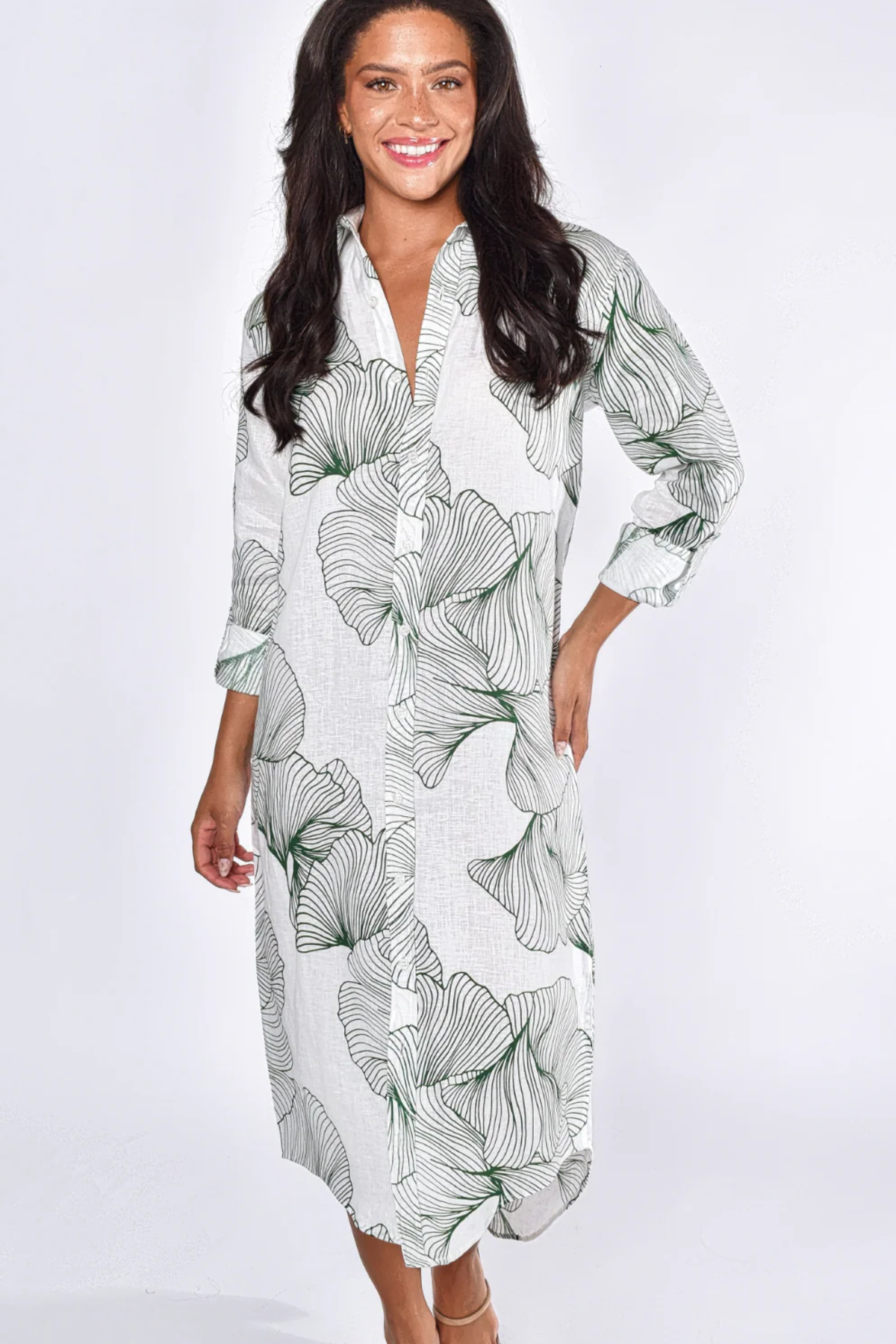 chinese dress ladies handmade women's casual linen midi dress in White 2099# – Xiaolizi main image 1