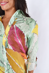 Lavender Linen Girlfriend Midi Dress in Yellow/Green Leaf Midi Dress