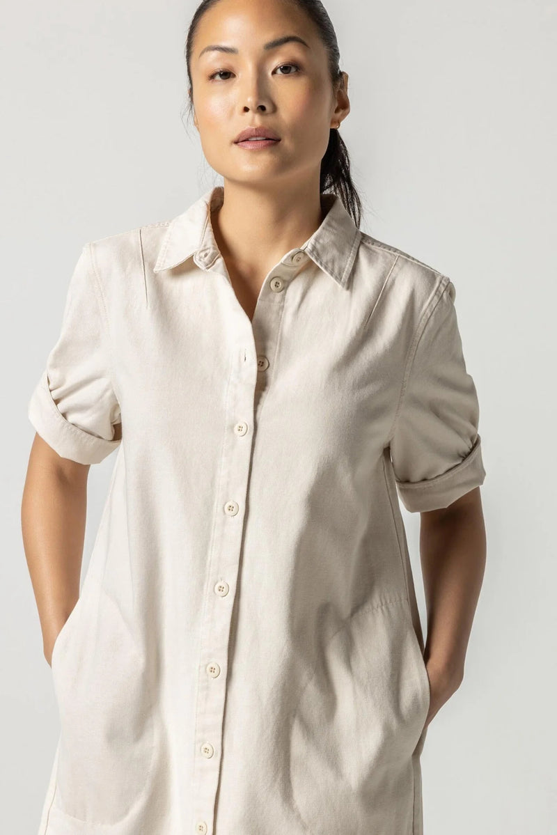 Light Gray Cuff Sleeve Shirt Dress Mini Dress