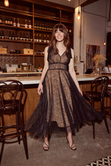 Dark Slate Gray Solange Lace Dress Midi Dress
