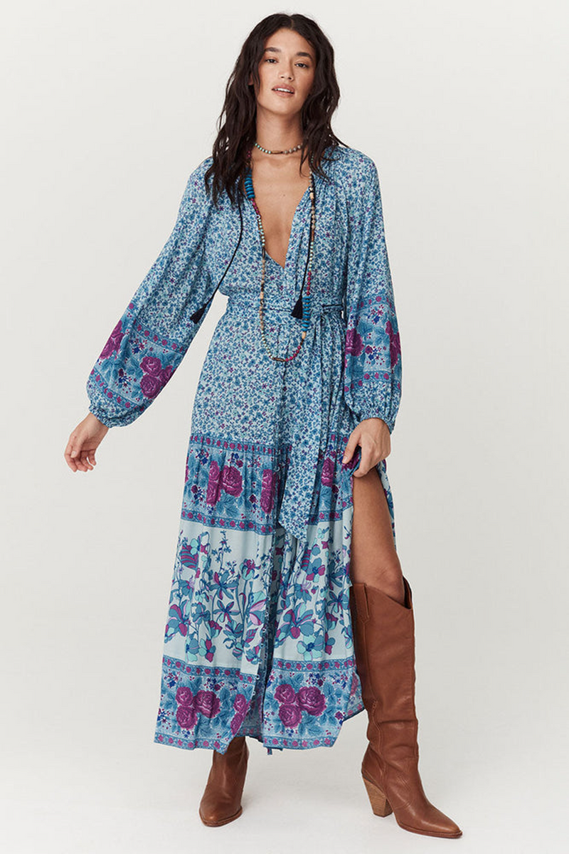 Light Gray Love Jetty Gown in Blue Nirvana Maxi Dress