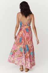 Light Gray Painters Garden Strappy Maxi Dress in Crimson Maxi Dress
