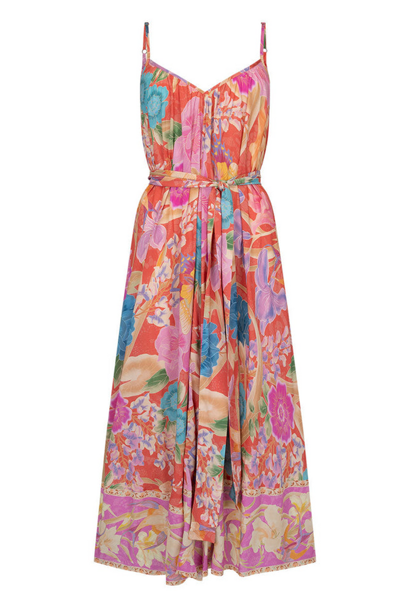 Rosy Brown Painters Garden Strappy Maxi Dress in Crimson Maxi Dress