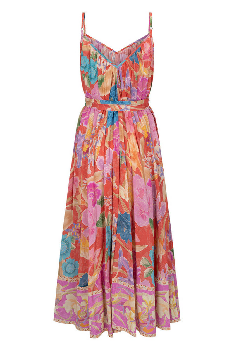Rosy Brown Painters Garden Strappy Maxi Dress in Crimson Maxi Dress