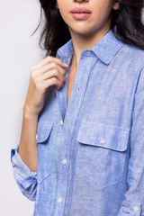 Light Steel Blue Linen Girlfriend Midi Dress Midi Dress