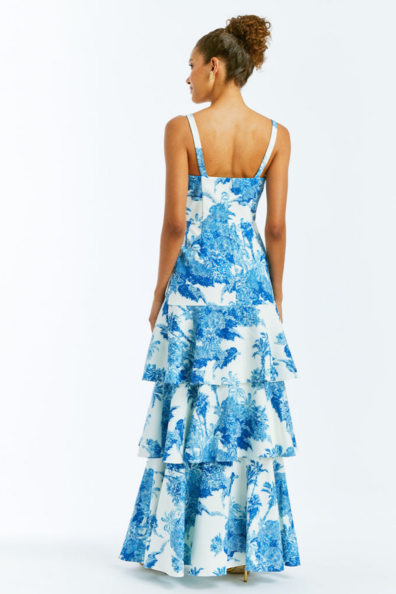 mestiza blue and white dress Mestiza Farfalle Floral Cotton Column Midi Dress Size Medium