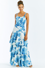 White Smoke Torero Gown in Blue/Ivory Maxi Dress