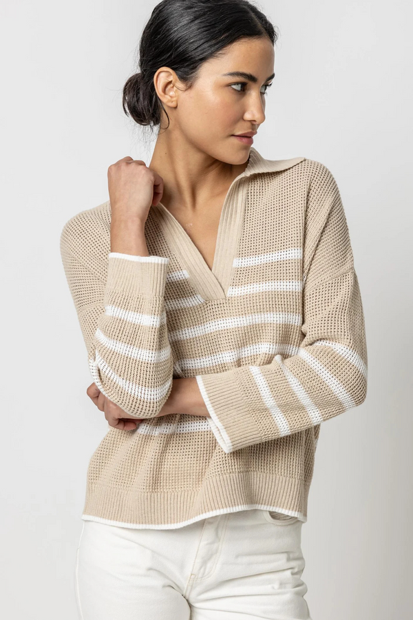 Light Gray Textured Stripe Polo Sweater Sweater