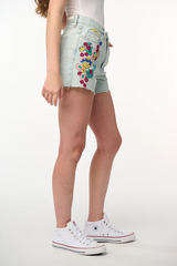 Antique White The Reeve High Rise Denim Embroidered Short | Picnic Date Denim Shorts