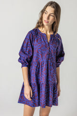 Dark Slate Gray Tiered Split Neck Dress Mini Dress