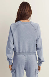 Gray Crop Out Knit Denim Sweatshirt Sweatshirt