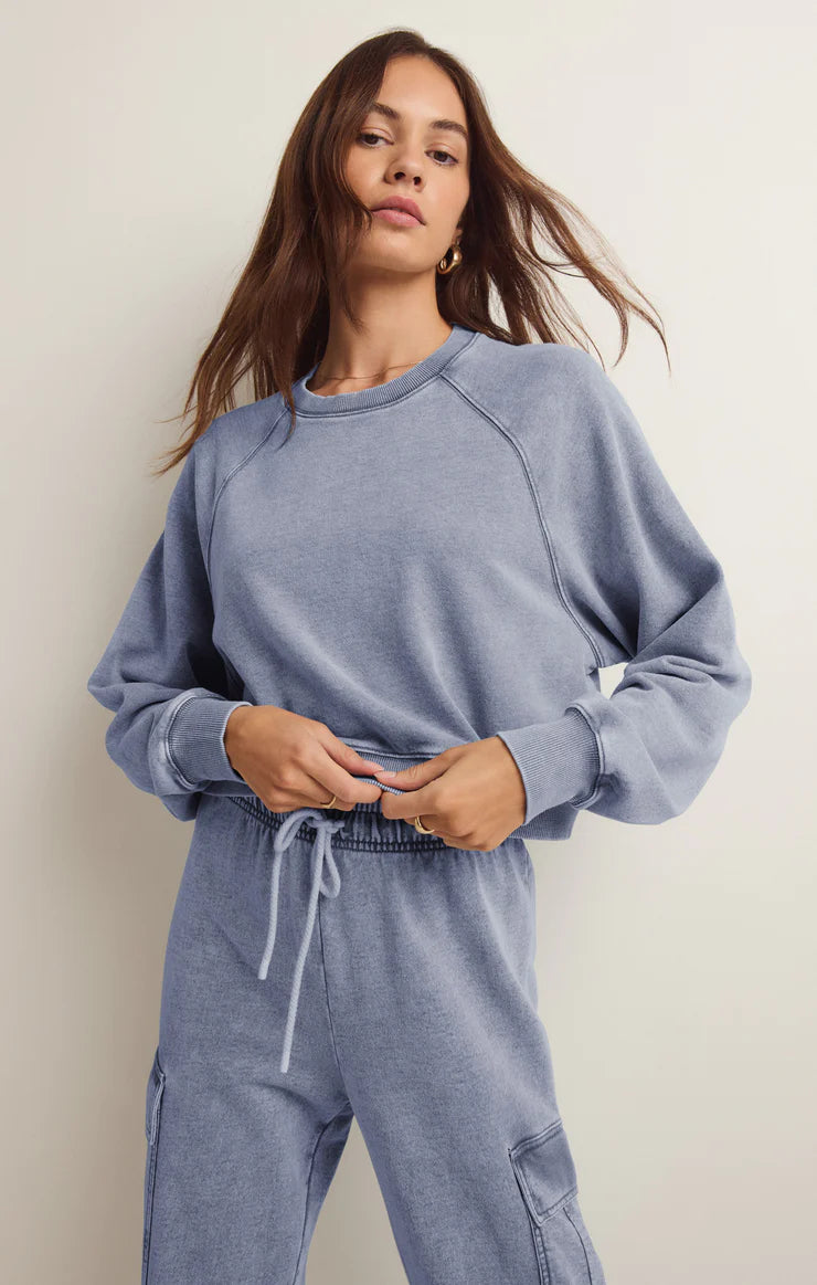 Gray Crop Out Knit Denim Sweatshirt Sweatshirt