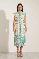 Nexis Pocket Midi Dress in Teal Globe