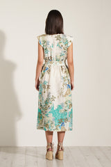 Nexis Pocket Midi Dress in Teal Globe