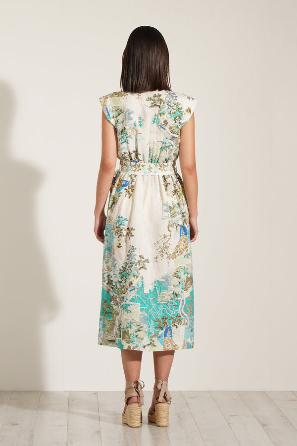 Nexis Pocket Midi Dress in Teal Globe