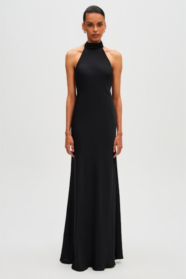 Black Evianna Satin Gown Formal Dress