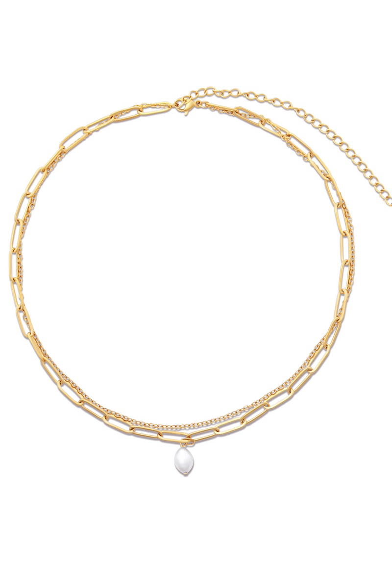 Wheat Renee Double Chain Pearl Choker Necklace