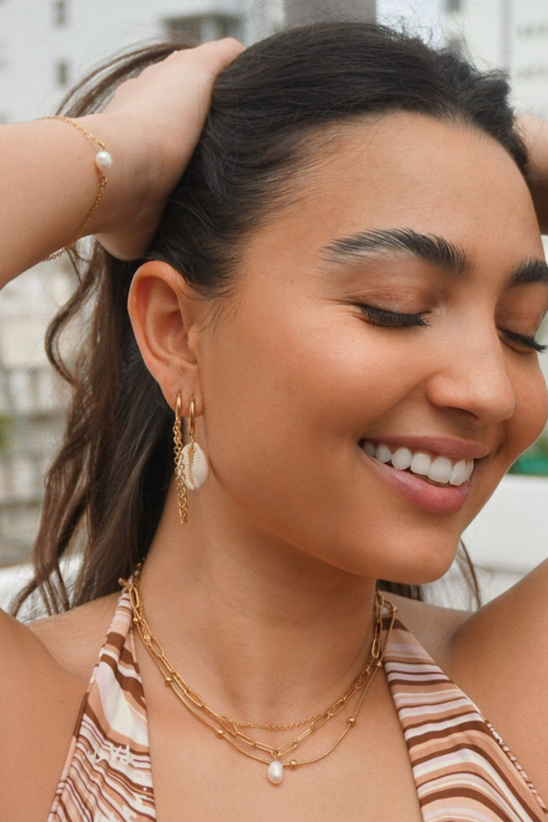 Rosy Brown Renee Double Chain Pearl Choker Necklace