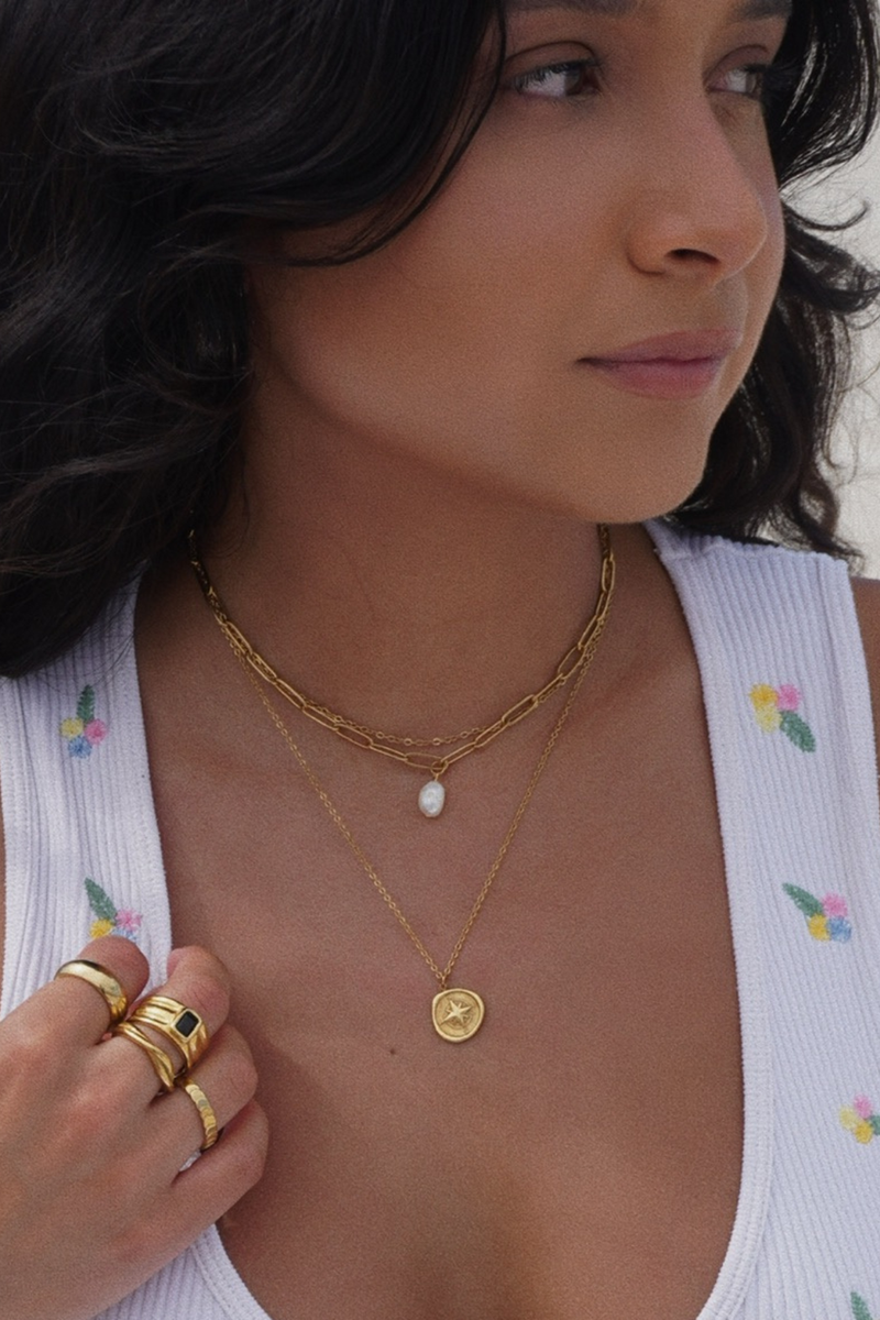 Dim Gray Renee Double Chain Pearl Choker Necklace