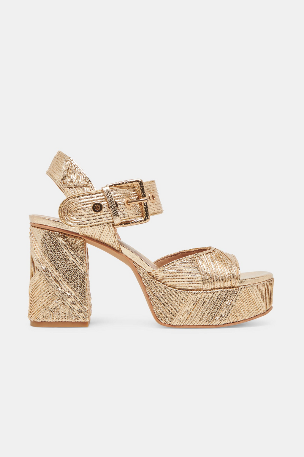 white and gold platform heels