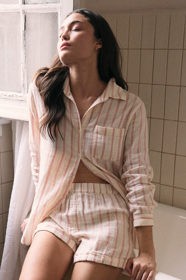 Dim Gray Morning Stripe Gauze Short Short
