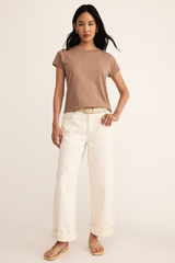 Antique White Modern Slub Tee Shirts & Tops