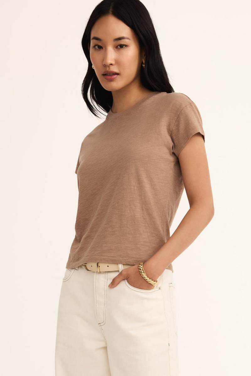 Beige Modern Slub Tee Shirts & Tops