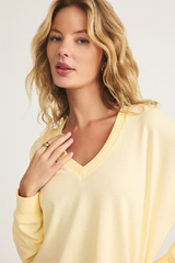 Wheat Modern V Neck Weekender Sweater