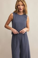 Dark Slate Gray Sloane Textured Slub Top Top