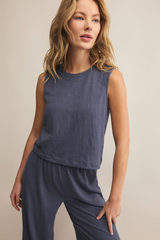 Dark Slate Gray Sloane Textured Slub Top Top