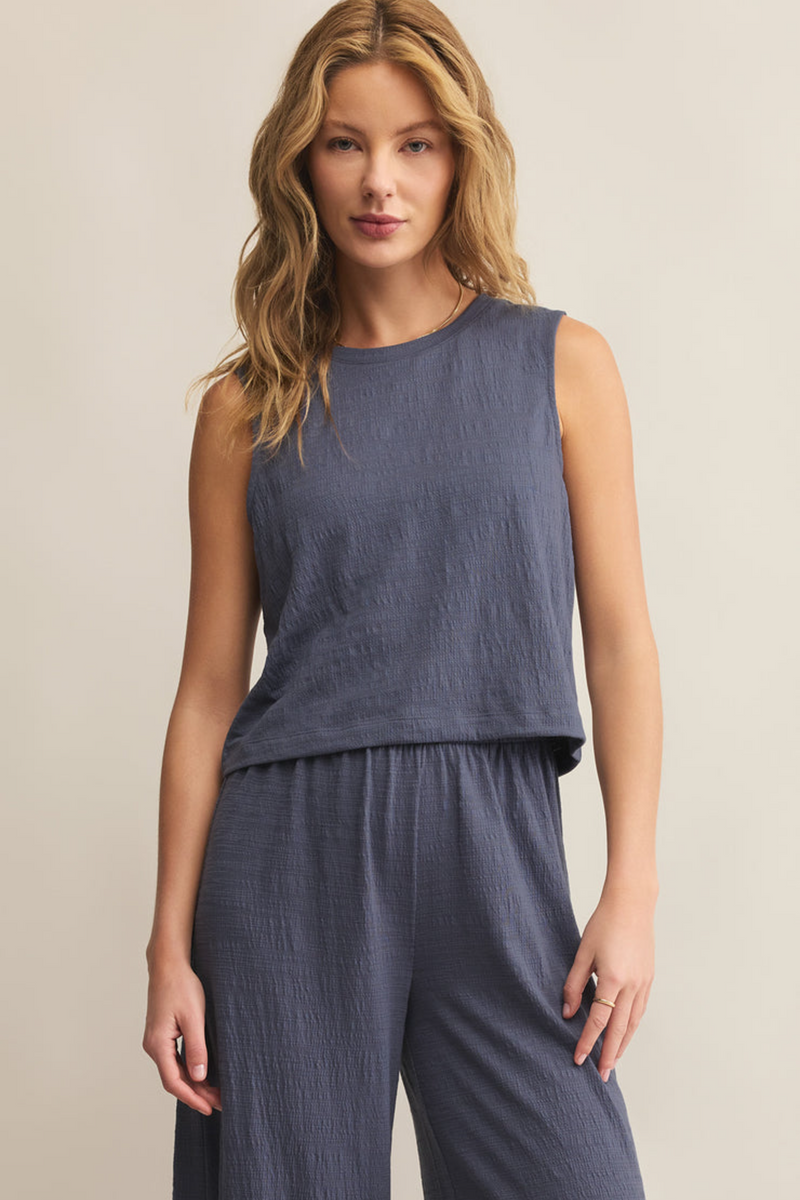 Dark Slate Gray Sloane Textured Slub Top Top