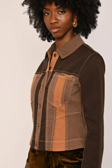 Phoebe Denim Jacket in Brown Paneled Denim Jacket