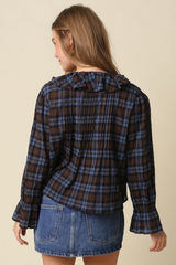 Light Gray Clarissa Ruffle Plaid Blouse Blouse