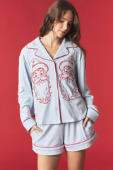 Brown Cozy Santa Embroidery PJ SET Pajamas