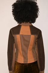 Phoebe Denim Jacket in Brown Paneled Denim Jacket