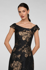 Myla | Metallic Floral Jacquard Column Gown