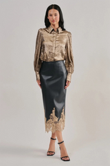Gray Desperado Faux Leather Lace Midi Skirt Midi Skirt