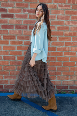 Dim Gray The Fireside Plaid Ruffle Maxi Skirt Maxi Skirt
