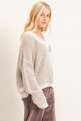 Light Gray Clarie Striped V-Neck Sweater Sweater
