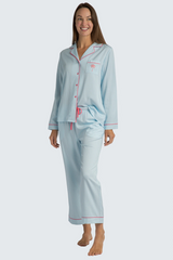 Lavender Charleston Blue Stripe Emb Crop Pajama Set PJ Set