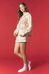Maroon Cozy Santa Embroidery PJ SET Pajamas