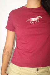 White Smoke Floral Horse Applique Baby Tee Graphic Tee