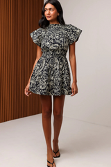 Light Gray Aisha Dress in Midnight Botanica Mini Dress