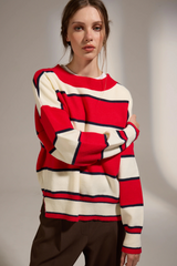 Rosy Brown Ossa Striped Sweater in Red/Ecru/Navy Sweater