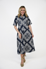 Lavender Iris | Midnight Mosaic Midi Dress