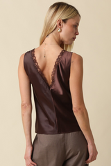 Gray Chester Lace Trim Satin Tank Tank