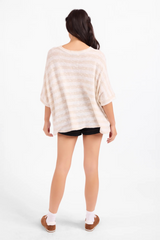 White Smoke Billie Striped Brushed Dolman Top in Cream Taupe Top
