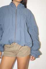 Light Slate Gray Check Yourself Ruched Puffer Jacket Jacket