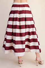 Antique White Daisy Jane Pleated Striped Midi Skirt Midi Skirt