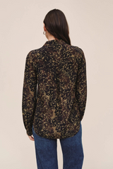 Light Gray Utility Pocket Button Down in Ditsy Camo Print Top